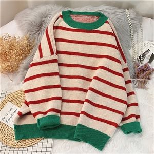 EBAIHUI Striped Sweater Women Casual Loose Pullover Oneck Allmatch Knitted Jumper Top Fall Long Sleeve Chic Knit Sweaters W220817