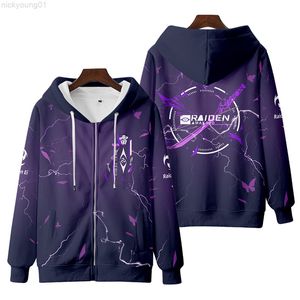 Erkek Hoodie Sıcak Oyun Genshin Etki Beelzebul 3D Baskı Zip Up Kadın Sweatshirt Raiden Shogun Baal Cosplay Fermuar Kapşonlu Ceket Y220818