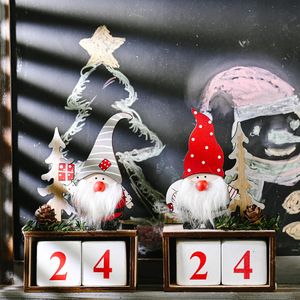 Julskrivbordsprydnad Santa Claus Gnome trä kalender advent nedräkning dekoration hem bordsdekor