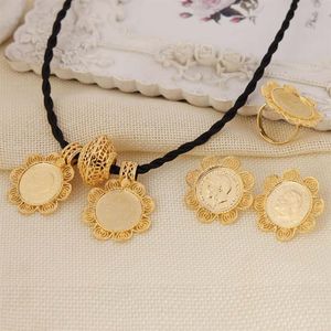 Ethiopian Big Coin Portrait Pendant Necklace Earring RingJewelry Gold G F African Eritrea Habesha Jewelry Sets173c