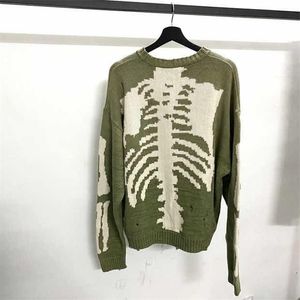 Kapital zielony luźne szkielet kość drukarnia sweter mężczyźni mężczyzna Kobieta dobra jakość High Street Obrażenia Hole vintage 1 1 Dzianin 220817
