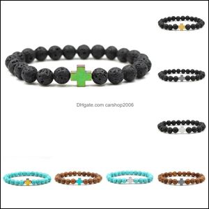 Beaded Strands Pretty Cross Bracelet Men Charm Hematite With Wood Lava Turquoise Stone Bead Drop Delivery 2021 Jewelry Br Carshop2006 Dhake