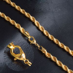 Collana con catena a corda in acciaio inossidabile placcato oro reale 18 carati per uomo donna regalo accessori moda gioielli