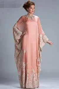Vestido Do Desgaste Muçulmano venda por atacado-Lindos vestidos de noite árabe de Kaftan Abaya Apliques CHIFFON LON