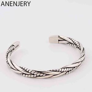 Designer Anenjery Bracciale rigido intrecciato color argento per uomo Donna Gioielli retrò a mano coreana