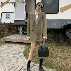 Blazers Women Outwear Solid Harajuku All match Woman Loose Office Ladies Ins Korean Fashion Single Breasted 220818