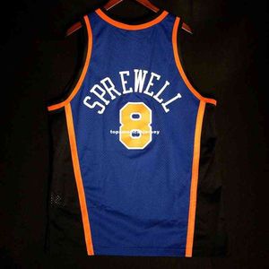 100% zszyty #8 Latrell Sprewell szyte niebieskie koszulki męskie kamizelka rozmiar xs-6xl zszyty koszulki do koszykówki NCAA