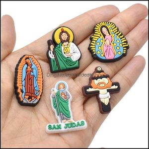 Skodelar Tillbehör Partihandel Religiös Jesus JIBITZ Berlocker Spänne Träsko Knappar Pins Armband Armband Dekoration Barn Crocdhshoe Dhvxp