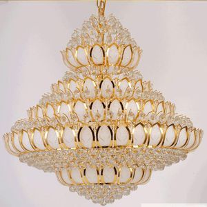 LED Modern Gold Crystal żyrandole amerykańskie Złoty Lotus kwiat żyrandol Lights Formur