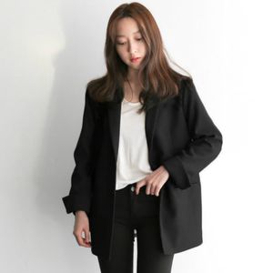 Frauen Schwarz Anzug Blazer Büro Jacke Damen Zugeschnitten Übergroßen Mode Doppel Tasten Lange Lose Mantel Formal Casual Herbst 220818