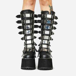 Boots Women Knee High Gothic Platform 2022 Climbing Punk Winter Martin Black Heels Sexy Ladies Shoes Plus Size 41 42 43 220805