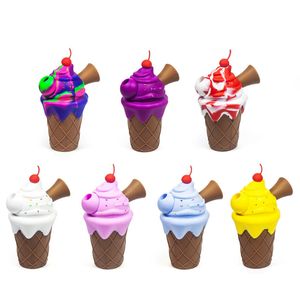 Cute Ice Cream Style Smoking Pipes 26mmOD Silicone Oil Burner Pipe Dry Herbal Hand Dab Tools Tobacco Accessories For Glass Bongs DHL Free