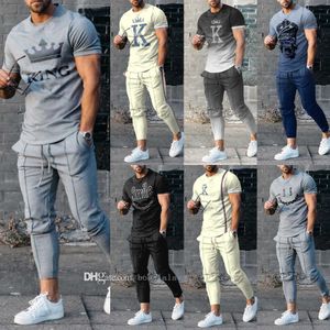 Spring Autumn New Mens 3D Digital Printing Tracksuits Short Sleeve Drawstring Pants Suits S-6XL