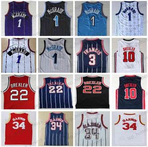 22 Clyde Drexler Jersey Black Red 34 Hakeem Olajuwon White Blue Stripe 3 Allen Iverson Basketball Jerseys Dikembe Mutombo Retro Men's T-shir