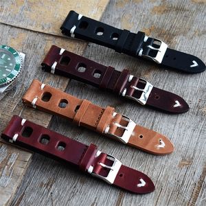 Handmade Vintage Real Leather Strap Watch Band Watch Accessories Bracelet 18mm 20mm 22mm 24mm Red Black Brown Color Watchband 220819