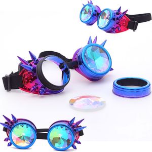 FLORATA Kaleidoscope Colorful Glasses Rave Festival Party EDM Sunglasses Diffracted Lens Steampunk Goggles 220819