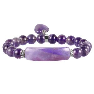 Armreif Designer Liebe herzförmige Anhänger Armband natürliche Kristall Stein Perle Reiki Heilung Amethyst Rosenquarz Frauen Schmuck Mode