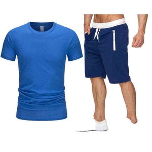 2022 neue Sommer Einfarbig 2 Stück Sets Trainingsanzug männer Kleidung Retro Strand Stil Gedruckt T Shirts Männer Anzug t-shirt Shorts T220819