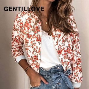 Gentillove casual floral estampado jaqueta de bombardeiro outono de zíper elegante gabinete usa jaquetas slim jackets vintage Outwear 220819