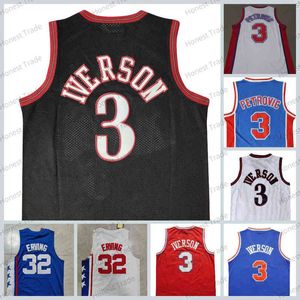 Retro Drazen 3 Iverson Men Basketball 32 Julius 6 Erving Blue Petrovic 3 Allen Blue Vintage Bianco Nero Maglia cucita Sportsw di buona qualità