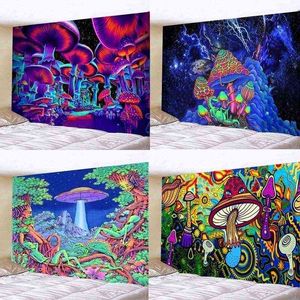 Trippy Mushroom Tapestry Hippie Colorful Art Wall Hanging Tappeti Accessori per la decorazione della casa Forniture per stregoneria J220804