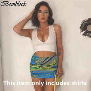 Bomblook Beach Leisure Vacation Skirt Womens Summer High Waist Print Slim Y2K Skirt Female Streetwears T220819