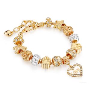 2022 New Gold Love Crystal Charms for Pandora Bracelets Women Fashion Jewelry Valentine Gift Chain Designer Original Trend Brand3072