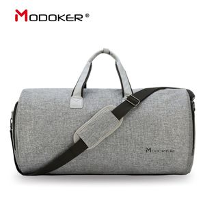 Modoker plagg resv￤ska med axelband duffel b￤r p￥ h￤ngande resv￤ska kl￤der aff￤rer flera fickor gr￥ 220819