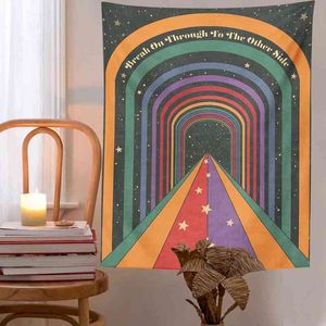 Portas de arco -íris vintage tapeçaria parede boêmia decoração de arte de arte de arte hippie cards de tarô estético mural j220804
