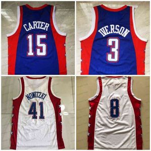 Retro 2004 Alle 3 Allen Iverson Herren-Basketballtrikot Dirk Nowitzki Blau Vince Carter 8 Rote Herrentrikots genäht Hochwertige Vintage-Uniform