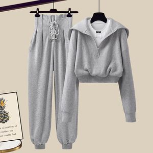 الحجم الكبير للنساء Winter Runway Sports Suit Fashion Zip Top و Pant 2 PCE Set Jacket Sportwear Big Tracksuit Monniter Clothing 220819