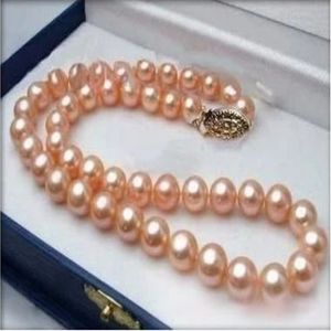 Collana annodata a mano Collana di perle quasi rotonde rosa d'acqua dolce da 8-9 mm, gioielli di moda da 18 pollici