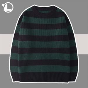 Striped Knitted Sweater Men Women Vintage Tate Langdon Loose Sweaters Harajuku Green Warm Autumn Jumper Pullover Unisex Casual 220819