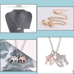Pendant Necklaces Charm Elegant Color Collares Chocker Necklace Family Jewelry Two Elephant Drop Delivery 2021 Pendants Dhseller2010 Dhk2W