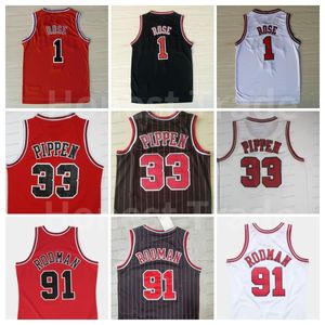 Rot 91 Dennis Rodman Retro Herren-Basketball-Trikot Scottie Pippen Rose Schwarz Weiß Herren-Trikot genäht Outdoor-Bekleidung