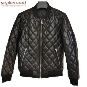 Early Winter Deep Autumn Warm Genuine Leather Jacket Men Quilted Plaid Soft Sheepskin Coat Man Leather Coat Asian Size 4XL M264 220819