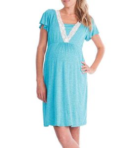 Fashion Multifunctional Womens Mother Lace Pregnants Pajamas Short Sleeve Nursing Pregnant Pajamas Solid Color Dress J220813