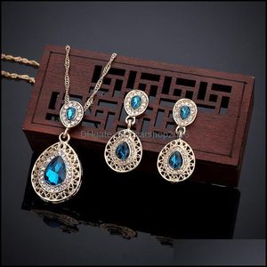 Earrings Necklace Bridal Jewelry Set Austrian Crystal Pendant Sier Plated Water Drop Wedding Delivery 2021 Sets Carshop2006 Dhvke