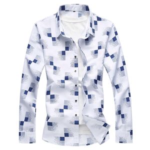 spring plaid print man shirt long sleeve luxury plus size 7XL shirt silk men designer dress shirts menMX190829