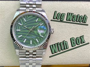LOG -titta på klassisk designer klockor mens och kvinnors universella armbandsur med grönt gräs keramisk urtavla rostfritt stål rem automatisk mekanisk rörelse