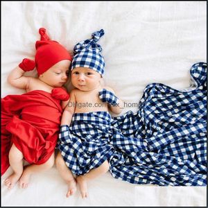 Blankets Swaddling Newborn Infant Baby Swaddle Wrap Slee Blanket Soft Plaid Sleep Sack With Hat Mxhome Drop Delivery 2021 Ba Mxhome Dhrka