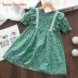 Urso Líder de verão Flor Girls Dresses Lace Manga curta Princess Dress Party Birthday Costume Vestidos New Green Kids Roupos Y220819