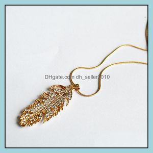 Pendanthalsband bladsmycken Set Rhinestone Flower Feather Drop Delivery 2021 Pendants DHSeller2010 DHFK7