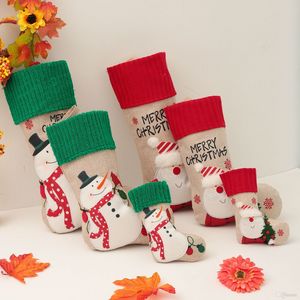 Christmas Embroidery Santa Snowman Christmas Socks Linen Decoration Sock Gift Bag DD