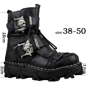 Männer Echtes Leder Schädel Gothic Punk Motorrad Desert Combat Ankle Boot Sicherheitsschuhe Militärstiefel Winter 201026