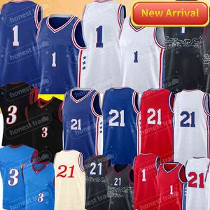 2022 Harden Jersey Joel 21 Embiid Basketball Jerseys Retro Mens Allen 3 Iverson Jersey Blue White Red Black Stitched T-Shirt Sleeveless Spor