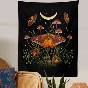 Psychedelic Butterfly Carpet Wall Hanging Botanical Mushroom Graphic Hippie Bohemian Rugs Witchcraft Home Decor Art J220804