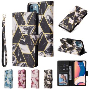 Bracelet Magnetic Folio Flower Print Phone Case for Samsung Galaxy A13 5G A33 A53 A73 A12 A32 A42 A52 A72 A22 A32lite A51 A71 A21S A31 Marble Leather Wallet Bracket Shell