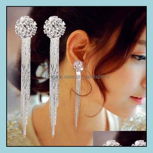 Charm Luxury Rhinestone Crystal Long Tassel ￶rh￤ngen f￶r kvinnor brud droppe dingling fest br￶llop smycken g￥vor leverans dhseller2010 dht47