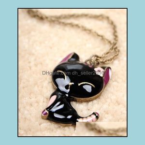 Pendant Necklaces Pretty Cat Necklace Enamel Jewelry Maxi Statement For Women Girl Animal Gift Long Chain Drop Delivery 2 Dhseller2010 Dhbl8